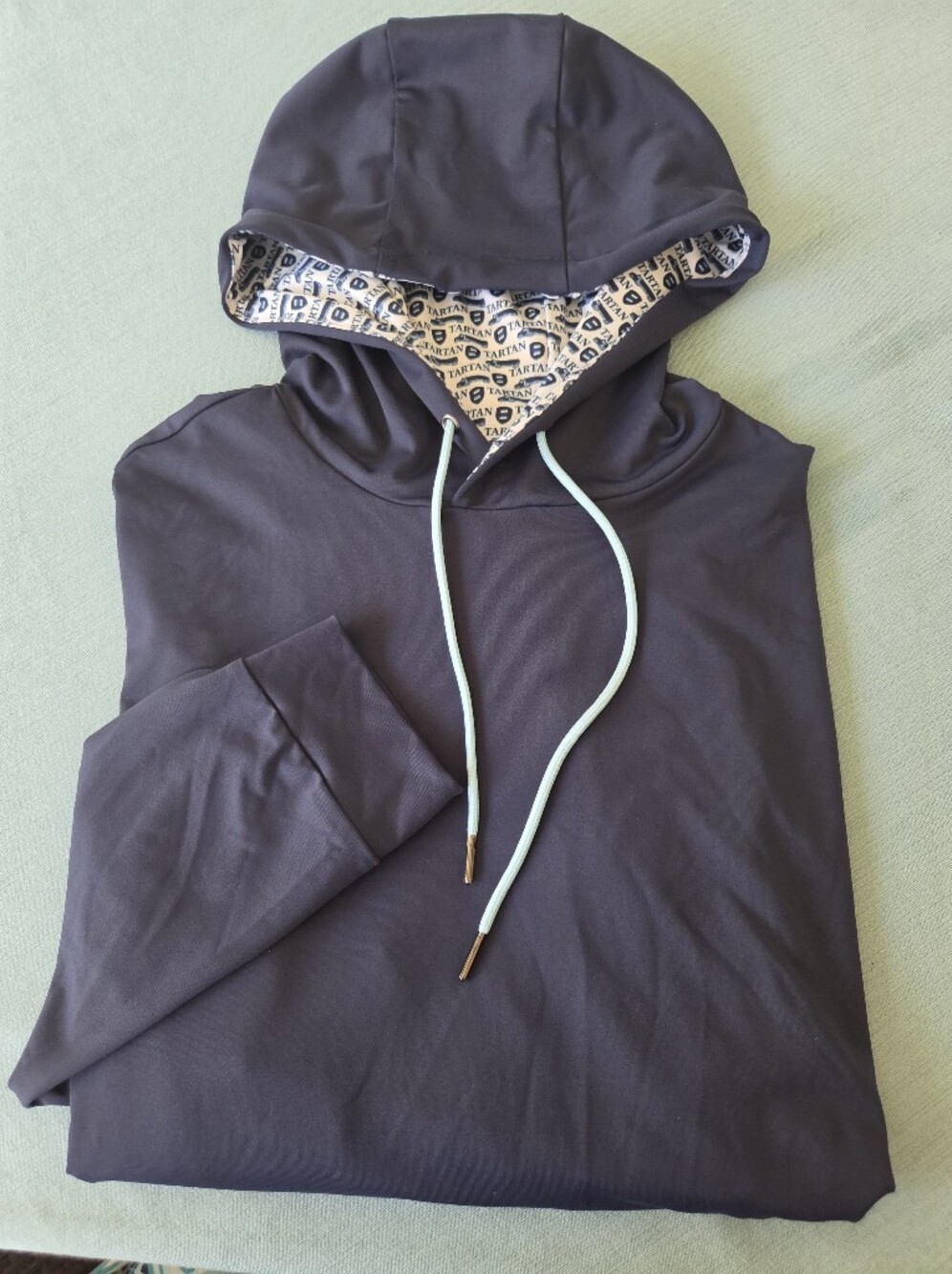 InWard Half Soft, Cozy,  Hooded Golf Top in Deep Blue And Patterned Hood. Sz XL